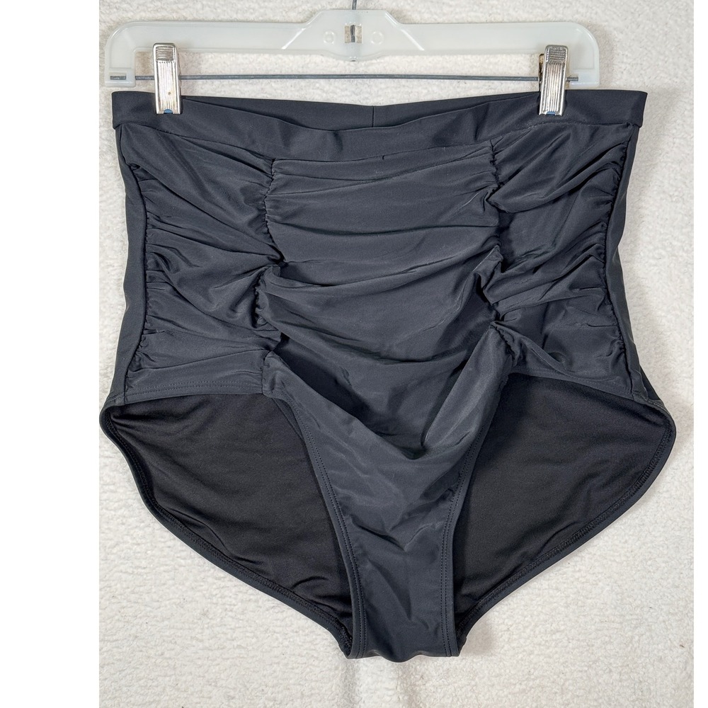 Shapermint Essentials Black Ruched High Waisted Bikini Bottom 2XL Tummy Control‎